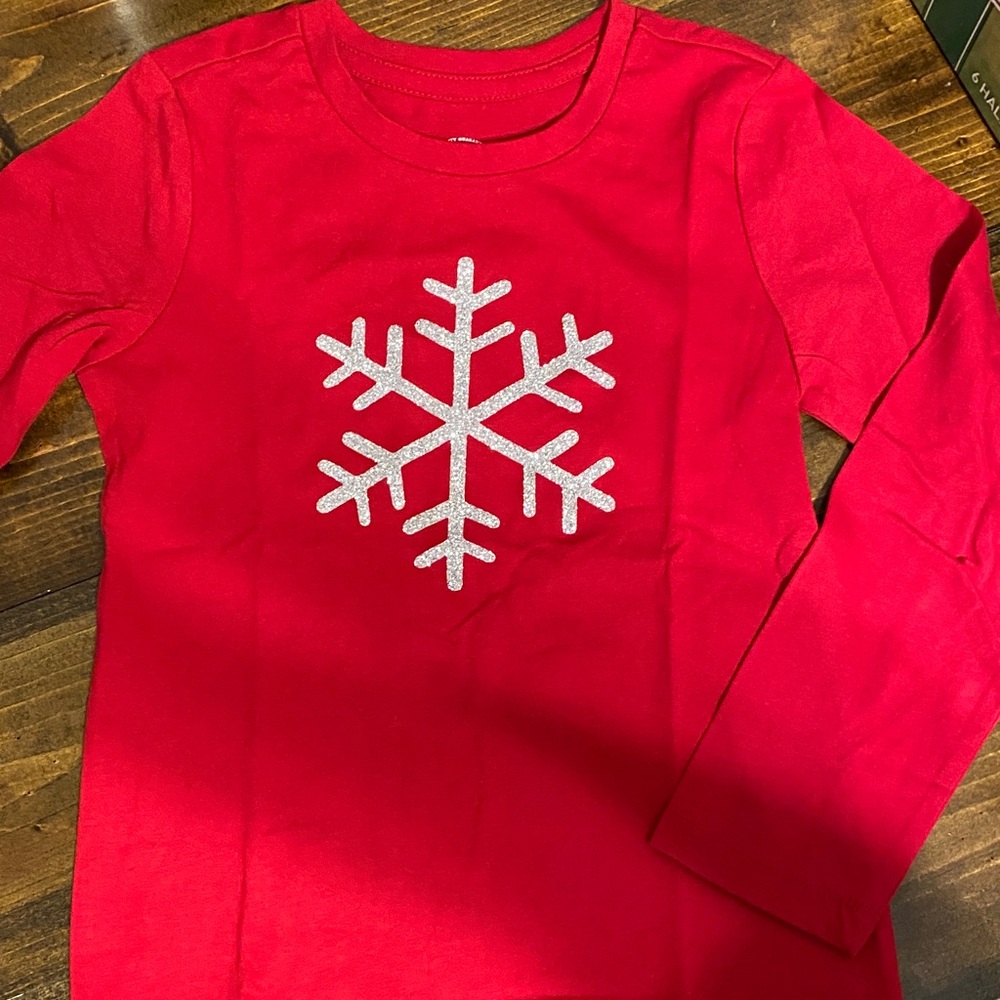 Faded Glory Red Long Sleeve Tee with Silver Snowflake